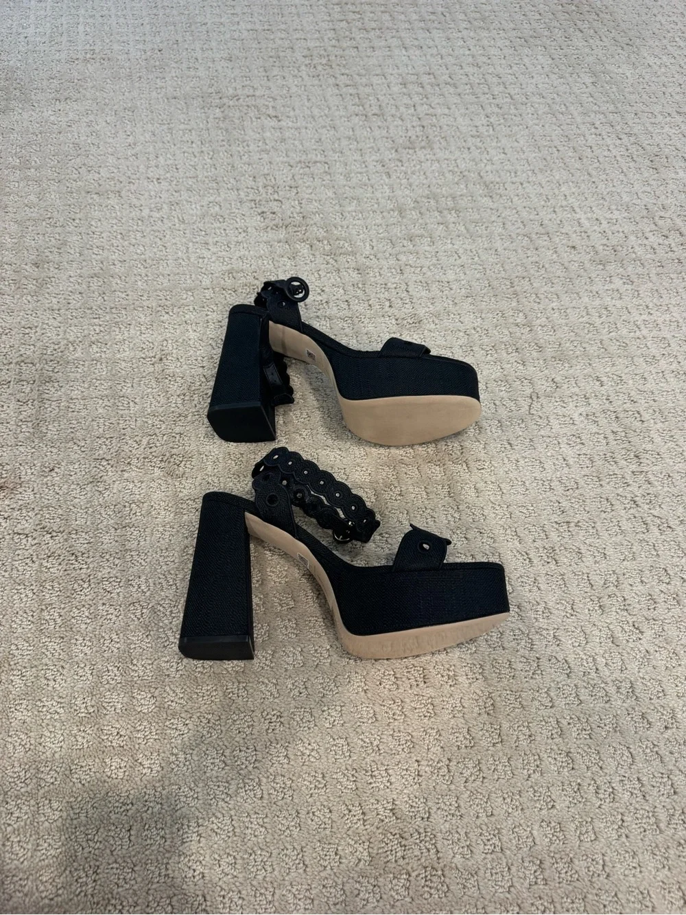 Larroude Dolly Broderie Sandal in Black Raffia
